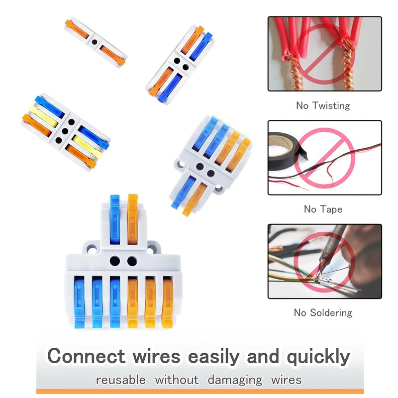 HTCELLE Lever Wire Connectors, 70-Piece Electrical Connectors Splice Kit Assortmentor Quick Connects, Push in Compact Splicing Butt Terminals for Wiring 28-12 AWG - Image 4